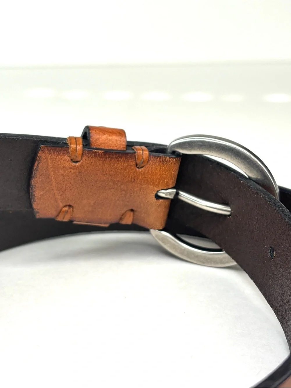 ROLFS Rustic Tan‎ Woven Leather Boho Western Belt Silver Grommets Ring Buckle LG